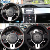 smRKE For Toyota GT86 Subaru BRZ Hand-stitched Anti-Slip Black Suede Red Thread DIY Steering Wheel Cover