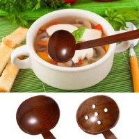 1/2Pcs Ancient Ramen Large Wooden Spoon Creative Hot Pot Colander Classical Long Handle Kitchen Utensil Accessories