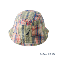 【NAUTICA】繽紛交錯格紋LOGO刺繡漁夫帽(綠色)