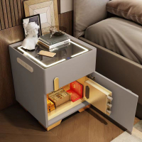 智能床頭柜保險柜一體實木多功能床邊柜帶燈充電輕奢小型保險箱