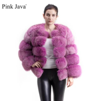 pink java QC8081 2017 new model women real fox fur coat long sleeves winter fashion fur outfit high quality