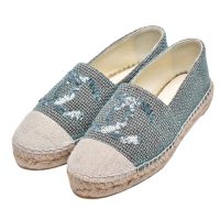 CHANEL香奈兒 經典Espadrilles雙C LOGO棉麻編織鉛筆鞋(薄荷綠)