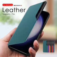 For Samsung Galaxy S23 5G Case Smart View Leather Flip Magnetic Cover SamsungS23 Ultra Samsang S 23 Plus S23+ Book Stand Fundas