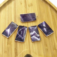 New Simple Amethysts Purple Crystal Natural Necklace Pendant Fashion Jewelry Rectangular Gold-plated Raw Crystal Jewelry