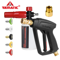 Short Pressure Washer Gun With Foam Cannon 4000 PSI Power Washer Foam Gun Kit M22-14/15mm &amp; 1/4" Quick Connector Replacement