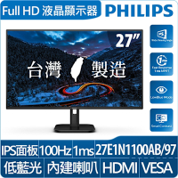 PHILIPS 27E1N1100A 27型 IPS FHD 100Hz 美型螢幕(1ms/HDMI/VESA/抗藍光/零閃屏/內建喇叭)