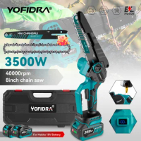 YOFIDRA 8 Inch Brushless Electric Chainsaw Cordless Rechargeable Garden Woodworking Cutting Power Tools For Makita 18V Battery