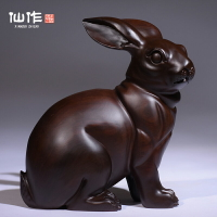 黑檀木雕兔子擺件招財實木動物十二生肖兔家居客廳飾品紅木工藝品