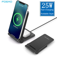 Foldable Wireless Charger 25W Fast Charging Stand Pad For iPhone 14 13 12 11 8 X XR XS Max Airpods Pro Samsung S21 S20 Note 20 9