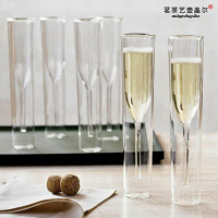 透明創意雙層香檳高腳杯 高硼硅玻璃杯氣泡酒具紅酒威士忌杯