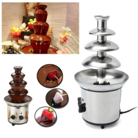 220V Chocolate Fountain 4 Tiers Electric Melting Machine Fondue Pot Set for Chocolate Candy Ranch Nacho Cheese