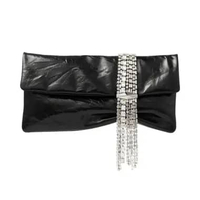 Jimmy Choo Zandra Vintage Metallic Leather Clutch Bag Black/Silver Black