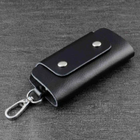 Mens Genuine Leather Wallet Key Rings Holder Chain Wallet Case black KD1