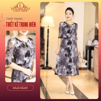 LADYSHOP Đầm voan tơ họa tiết loang cánh bướm sang trọng 2 màu tím đỏ thanh lịch tặng mẹ T477 đủ siz