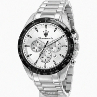 【MASERATI 瑪莎拉蒂】瑪莎拉蒂男錶型號R8873612049(白色錶面黑錶殼銀色精鋼錶帶款)