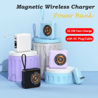 20000mah Magnetic Wireless Power Bank PD20W QC3.0 Quick Charge Portable Charger Powerbank Built Cables AC Plug for iPhone Xiaomi