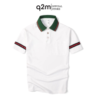 Áo Phông Polo thương hiệu q2m , Màu Trắng Hoạ tiết kẻ tay mã q2m.082