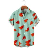 2022 New watermelon Men's Hawaiian Shirt Beach 5xl Short Sleeve Fashion Top T-Shirt Men's Top