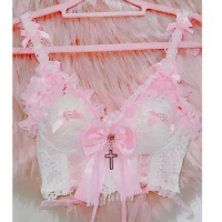 Lolita bra y2k fashion y2k clothes y2k crop top gothic clothesy2k bra Lolita bra Kawaii bra e girl clothes Pink clothes lace bra
