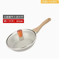 麥飯石平底鍋不粘鍋【(加厚款)28cm+鋼化蓋（煎炒兩用）】 