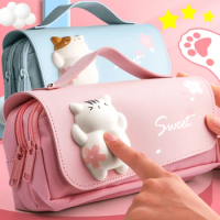 Cute Decompression Pencil Case Large Capacity Storage Bag Back to School Supplies Kawaii Korean Stationery Pen Cases