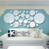 New 26pcs Circle Mirror Tiles Wall Sticker Art Decal Stick On Bedroom Home Decor