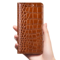 Crocodile Genuine Flip Leather Case For Xiaomi Redmi Note 3 4 4X 5 6 7 8 8T 9 10 11 12 Pro Max Plus Phone Wallet Cover Cases