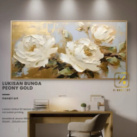 Lukisan dinding Bunga Gold ruang tamu besar plus frame bingkai Foto