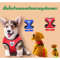 COD พ้อมส่ง E73 สายจูงสุนัข เรืองแสง สายจูงสัตว์เลี้ยง เสื้อกั๊กสุนัข + เชือกจูง