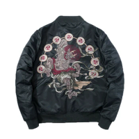 Men's Spring Autumn Winter Embroidered Jacket Sukajan Coat Youth Baseball Coat Thick Pilot Bomber Jackets Cotton Padded