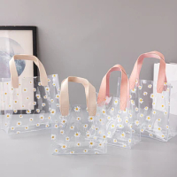 1PC Transparent Pvc Gift Tote Packaging Bag Clear Daisy Plastic Handbag Candy Gift Box Wedding Favor Party Supplies Cosmetic Bag