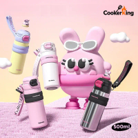 【Shot】COOKER KING cawan penebat 500 ml CC Rabbit Straw, keluli tahan karat 316 + PP, botol termos ka