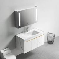 Marble Wood Grain Bathroom Cabinet Ceramic Whole Washbin Mirror Cabinet Combination Small Apartment Bathroom Wash Basin