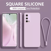 Original Square Silicone Phone Case For OPPO A16 A54 A74 A94 A73 A53 A91 A72 A52 A31 A5 A9 2020 A96 A54S A55 Cover With Lanyard