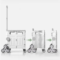 Outdoor Folding Portable Shopping Cart Hand Pushing Picnic Camping Trolley Vegetable Basket Trolley Pull Rod Rear Shopping Cart