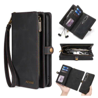 Zipper Wallet Leather Case For RedMi Note 12 11 10 9 8 Pro Xiaomi Mi 10 11 12 Pro 12 Lite 12T Magnetic Hand Bag Flip Phone Cover