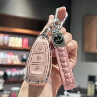 Girly Key Fob Cover with Keychain for Ford Focus 3 4 ST Mondeo MK3 MK4 Fiesta Fusion Kuga 2013 2014 2015 2017 2018, Pink