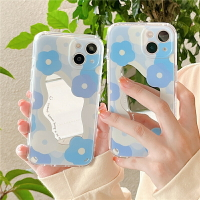 手機殼 ● 藍白油畫花朵適用iPhone12Pro max蘋果13手機殼11補妝鏡子xs xr女