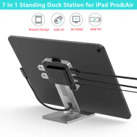 7-in-1 Type-c Splitter SD/TF Card Reader Hub Standing Dock 4K HDMI PD USB 3 for Laptop Tablet Notebook MacBook iPad Pro Xiaomi
