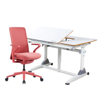 【大將作】G6-L 成長桌 (無抽屜) (POLY 人體工學椅)-白色/珊瑚紅