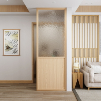 日式實木長虹玻璃隔斷家用客廳現代新中式入戶玄關藤編屏風可