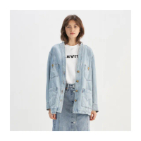 【LEVIS 官方旗艦】女款 寬鬆 牛仔外套 丹寧外套 長版外套 人氣新品 001C5-0000