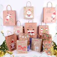 48 Pcs Christmas Party Paper Gift Bags with Handles Elk Snowflake Santa Claus Gift Paper Bag Perfect Solution for Xmas Souvenir