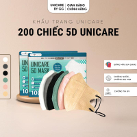 [Trợ Giá Hôm Nay] UNICARE 5D Thùng 200 Cái Khẩu Trang 3 lớp  Chống Bụi Mịn dây đeo mềm vải cotton kh