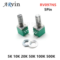 5Pcs RV097NS 5K 10K 20K 50K 100K 500K with a Switch Audio 5Pin Shaft 15mm Amplifier Sealing Potentiometer