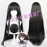 Anime Puella Magi Madoka Magica Wigs Long Straight Black Akemi Homura Cosplay Wig + Hairband