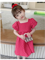 Baby童衣 桃紅泡泡袖格子娃娃裙 女寶寶夏季洋裝 女童短袖洋裝 89035