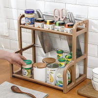 PP Kitchen Organizer Rak Dapur Serbaguna 2 Layers Storage Rack With Hooks Towel Hanger