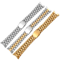 Classic Curved End Stainless Steel Watchband 18mm 20mm 22mm Silver Gold Solid Link Bracelet Fit For Enicar Orient Seiko RX Watch