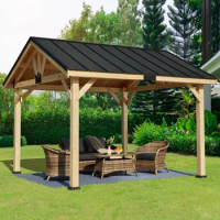 Small wood pergola,11x12 FT Solid Wood Gazebo with Waterproof Asphalt Roof, Outdoor Permanent Hardtop Gazebo Canopy